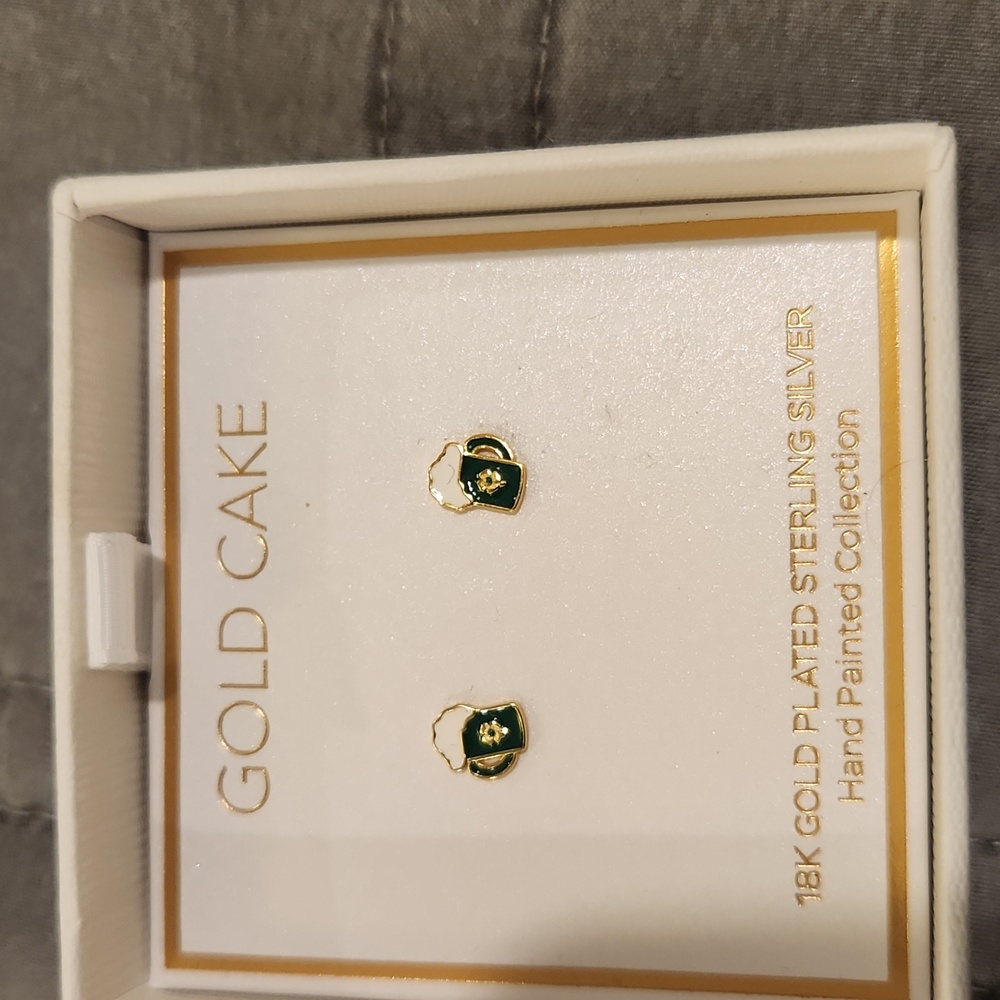 Gold Cake St Patrick's Day Beer Mug Earrings New In Box!